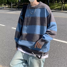 圆领针织衫宽松情侣线衣秋冬韩版潮流长袖条纹毛衣男M857-P39，男装针织衫/毛衣，星座512-2