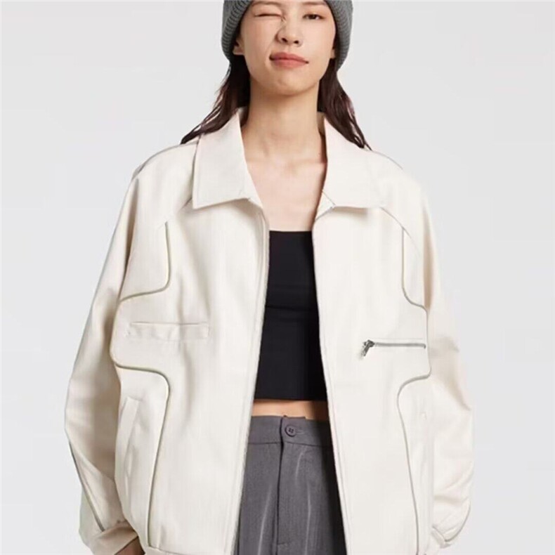 美式复古pu皮衣拉链外套你拿女2025新款春秋韩系hiphop高街棒球服,男装夹克,星座506A