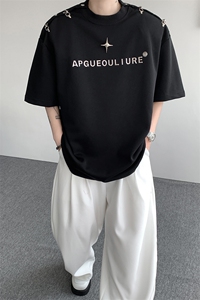 8XL-M夏季小众解构飞机扣一字肩设计稿短袖立体T恤卫衣男DX331P58图片
