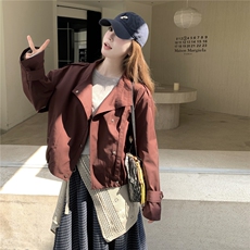 复古红色短款风衣外套女2025秋季新款高级感英伦风小个子夹克上衣，女装短外套，2C307