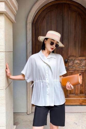 现货设计师款时尚腰部抽绳小衫，女装，储辰