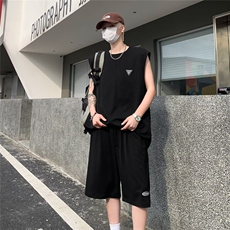 无袖套装男士韩版潮流T恤五分裤痞帅2024夏季ins两件套W5798-P43，男装T恤，星座412-2