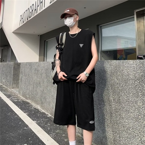 无袖套装男士韩版潮流T恤五分裤痞帅2024夏季ins两件套W5798-P43图片