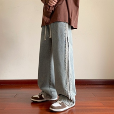牛仔裤男港风毛边直筒裤宽松美式复古休闲牛仔裤CK2333-P55控78，男装休闲裤，星座717