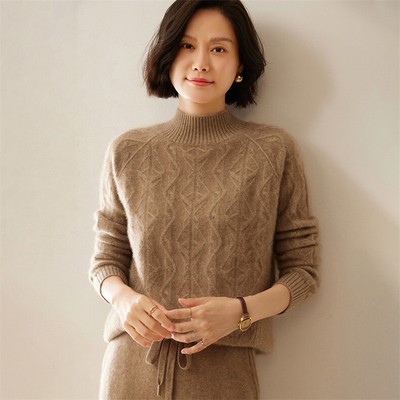高端软糯半高领山羊绒衫女半高领毛衣宽松显瘦套头羊毛针织打底衫,女装羊绒衫,绒创羊绒