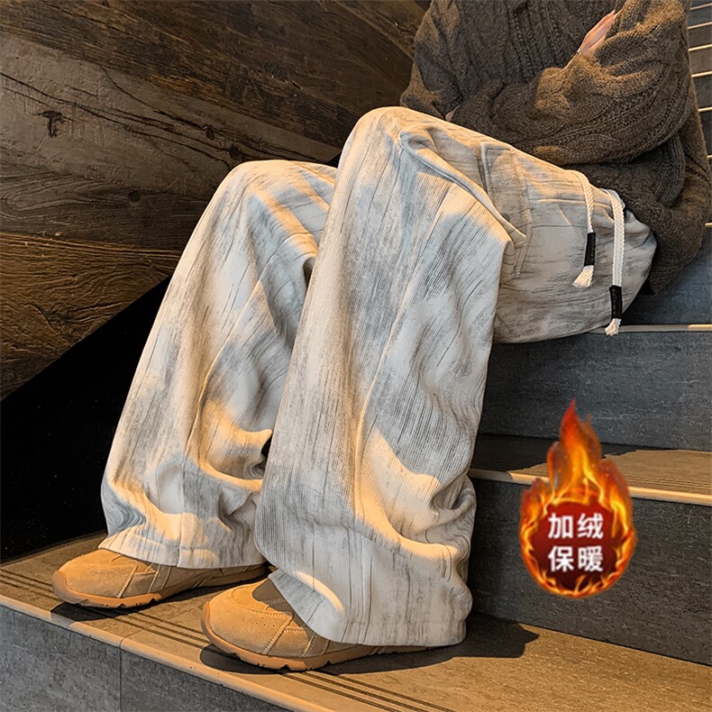 秋冬扎染加绒加厚大口袋工装裤灯芯绒休闲裤A583特P45控78,男装工装外套,电商A309