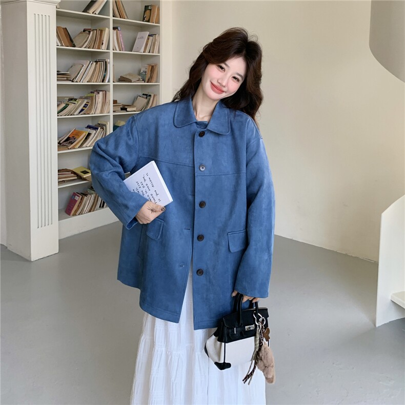 新款有货蓝色麂皮绒西装型外套5513P155K248,女装短外套,2C176