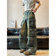 工装牛仔裤男女韩版潮流高街多口袋2025夏季ins长裤RK2686-P70，男装牛仔裤，星座412-3