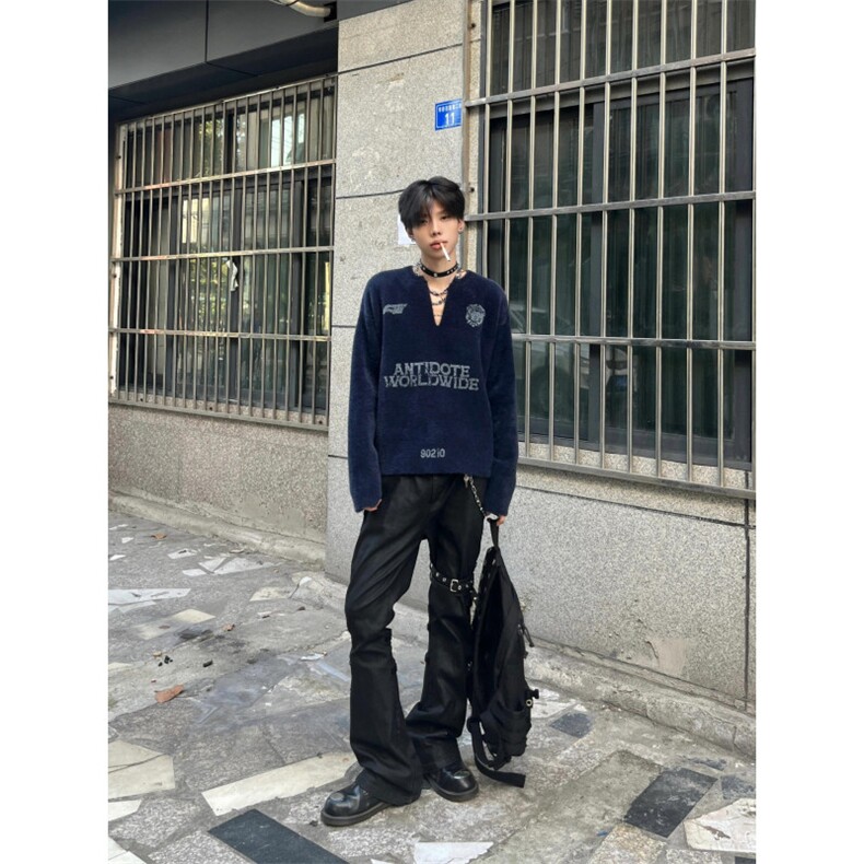 【有货】cleanfit马海毛v领毛衣高级感痞帅美式针织衫TQ01LL-P65图片