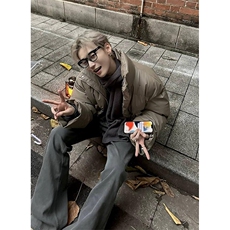 现货冬季三防重磅硬挺boxy短款羽绒刺绣立领PU皮棉衣外套加厚棉服，男装棉衣，电商A486