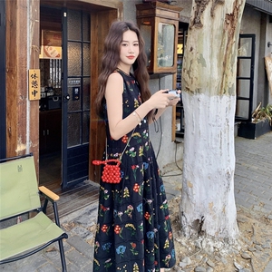 显瘦时尚见外包装旗袍无袖通勤夏季长裙连衣裙纯色碎花显瘦气质图片