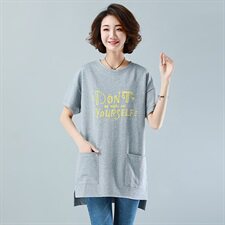 短袖长款T恤字母圆领2021年夏季新款潮流宽松百搭，女装T恤，鑫鑫格