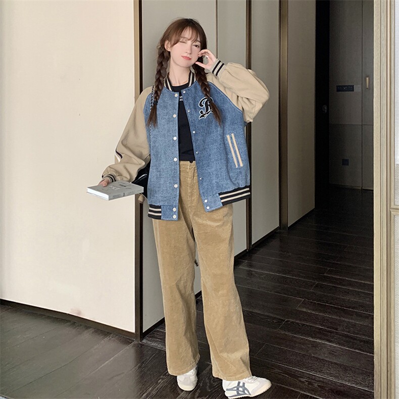 独特超好看牛仔拼接棒球服外套女春秋2025新款今年流行爆款巨好看,女装短外套,一九零