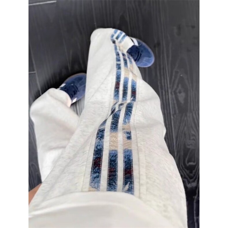 白灰色美式条纹卫裤男款秋季潮牌宽松运动裤子cleanfit直筒休闲裤,男装休闲裤,星座302B-1