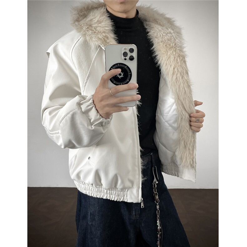 现货螺纹拼接座山雕棉服美式连帽重磅情侣外套A170-M911-P138图片
