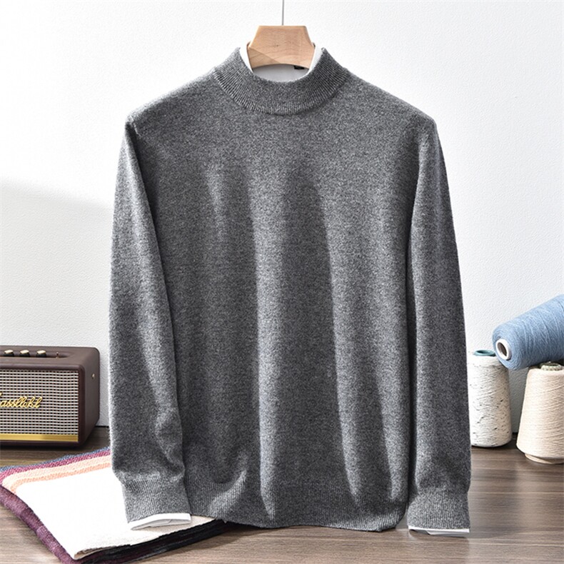 羊绒衫男士半高领毛衣商务休闲保暖纯色针织打底山羊绒衫，男装羊绒套衫，九爵羊绒