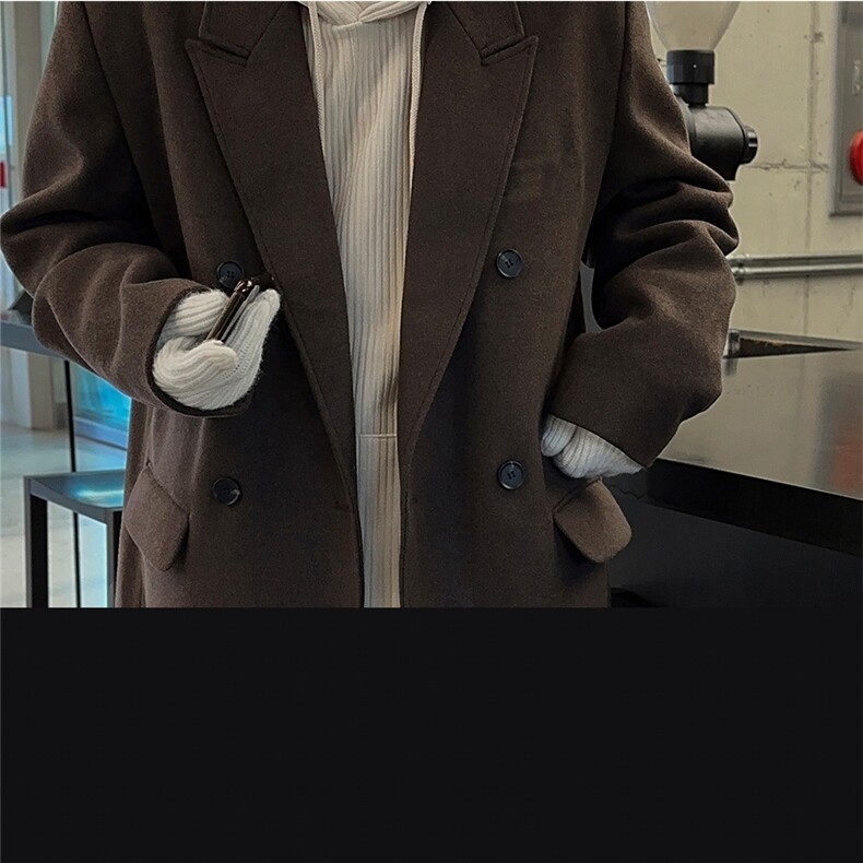 新款韩版毛呢大衣男士高级感中长款过膝秋冬季加厚呢子外套英伦风,男装毛呢大衣,星座710