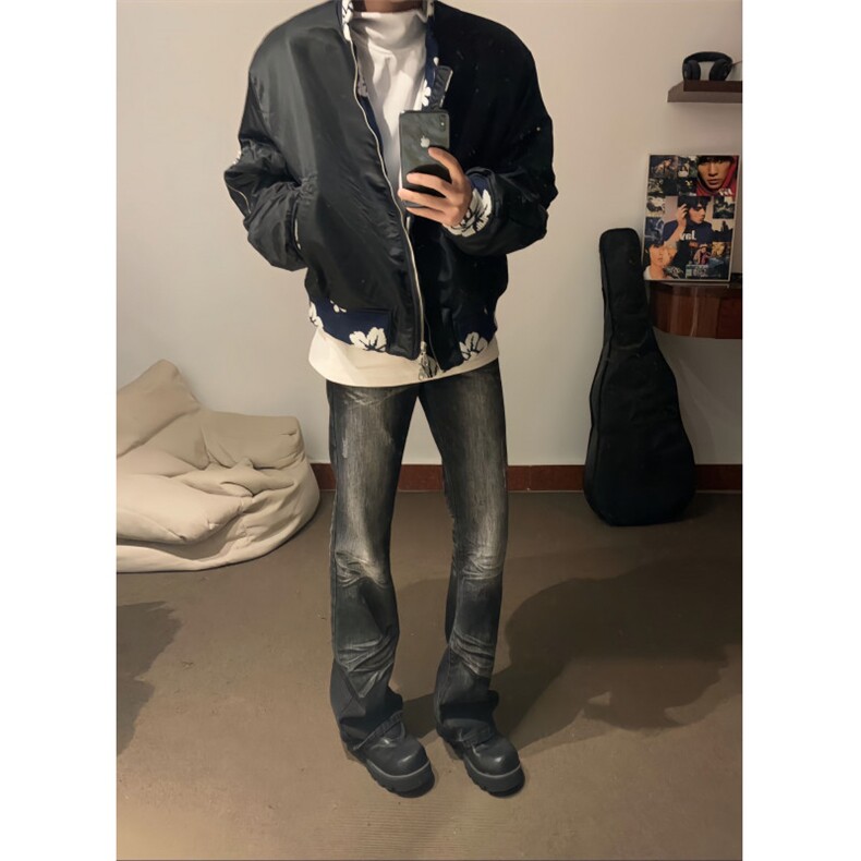 24年新款复古水洗磨破修身牛仔裤X1002-1-NZ2401-P60，男装牛仔裤，星座1002-1