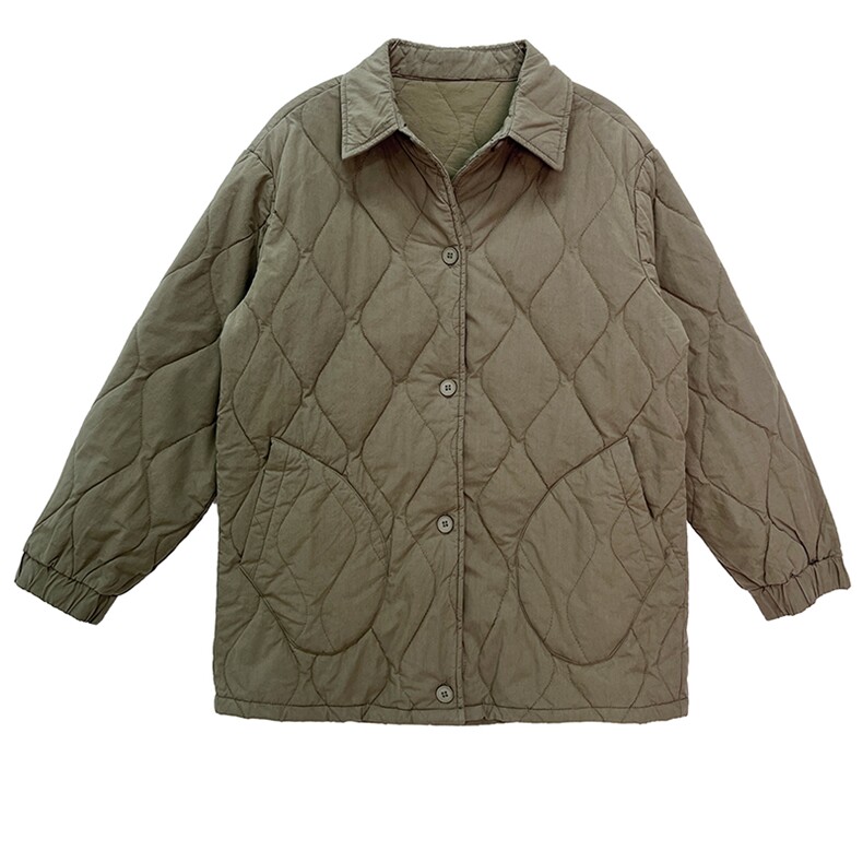 时尚2022冬装新款韩版单排扣棉衣外套菱形加棉面料,女装棉衣/棉服,小林双子