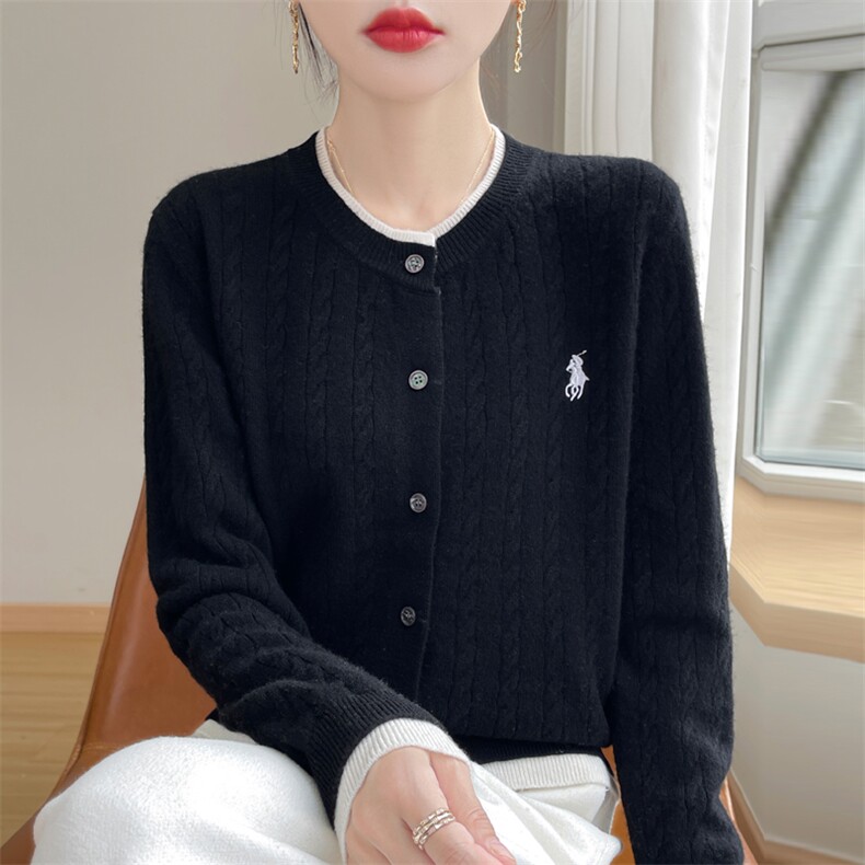 秋冬新款圆领针织开衫外套女气质宽松短款显瘦毛衣外搭潮,针织衫/毛衣,暖娇绒包芯纱店