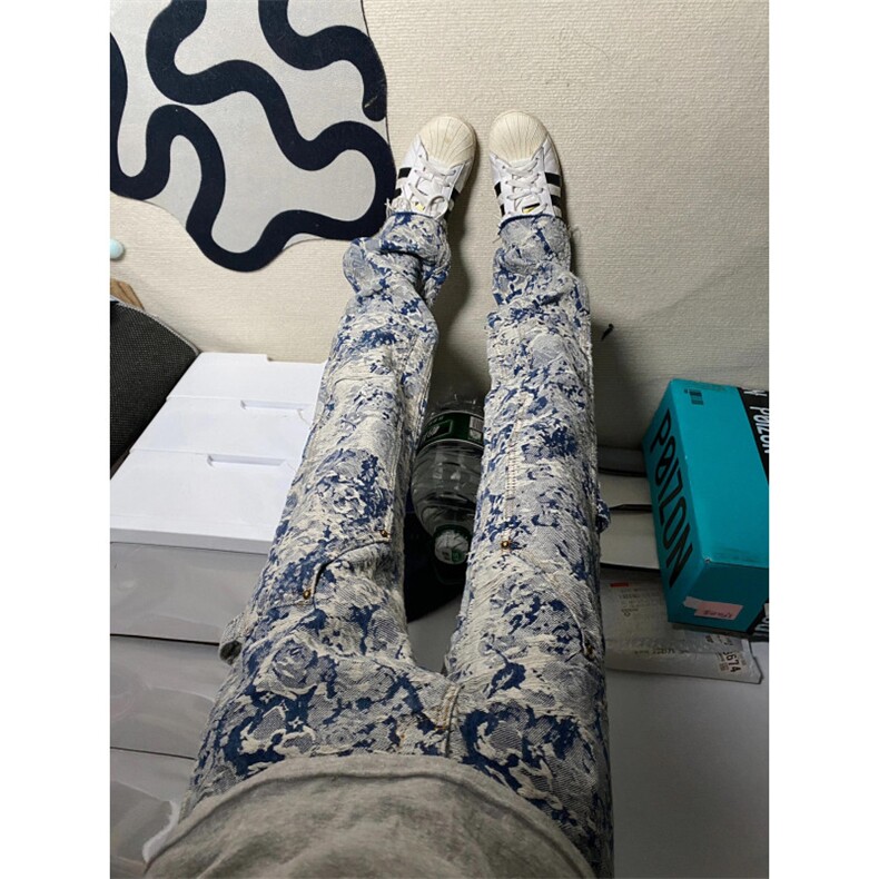 【有货】1197CC-特P76 青花瓷牛仔裤男女设计感直筒裤子图片