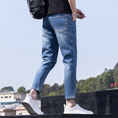 特批P45无差价春季潮牌百搭新款牛仔裤男弹力修身小脚九分裤302，男装牛仔裤，星座1006-1
