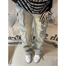 【有货】浅蓝色多口袋工装牛仔裤男款宽松美式裤子K8034LL-特P56，男装牛仔裤，星座1007（原301D）