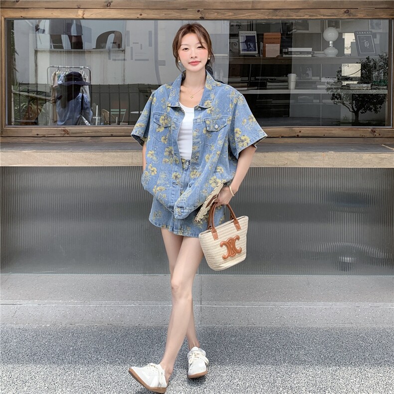 现货炸街牛仔碎花套装2C105-1059-P145-K218,女装套装/套裙,2C105