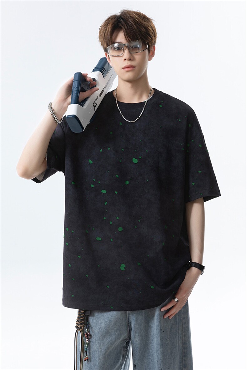 美式重磅复古破洞假两件短袖T恤大码休闲男女体恤衫T3653-特价P33,男装T恤,电商A007