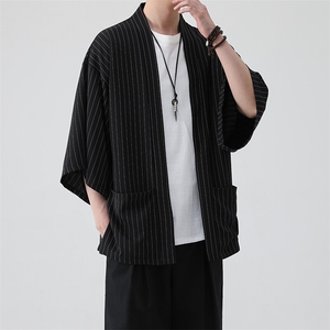 风夏季披风男女情侣宽松日系冰丝防晒服条纹风衣xz815-808p35图片