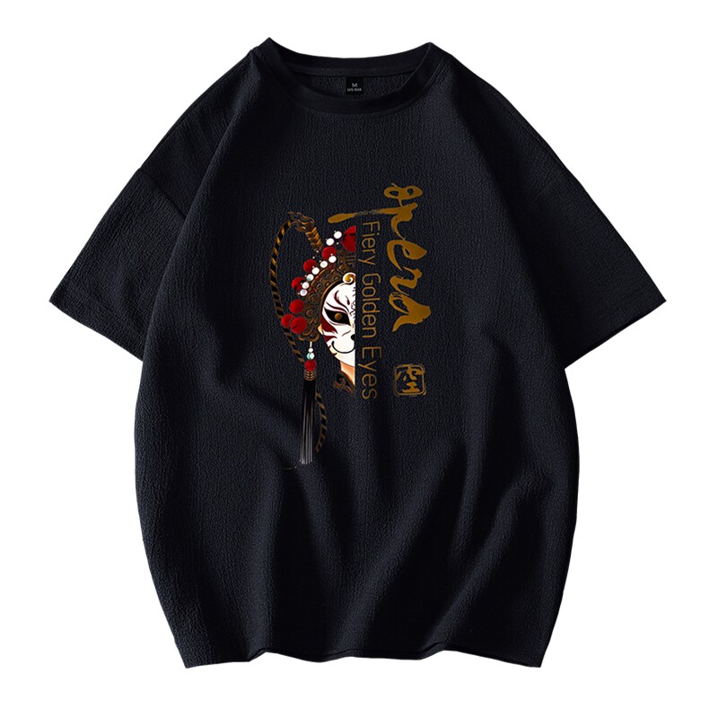 主推夏季风京剧脸谱印花港风情侣圆领短袖T恤男T613P30,男装T恤,电商B226