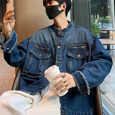 工装牛仔外套复古设计感毛边潮牌痞帅牛仔衫，男装工装外套，星座716-2