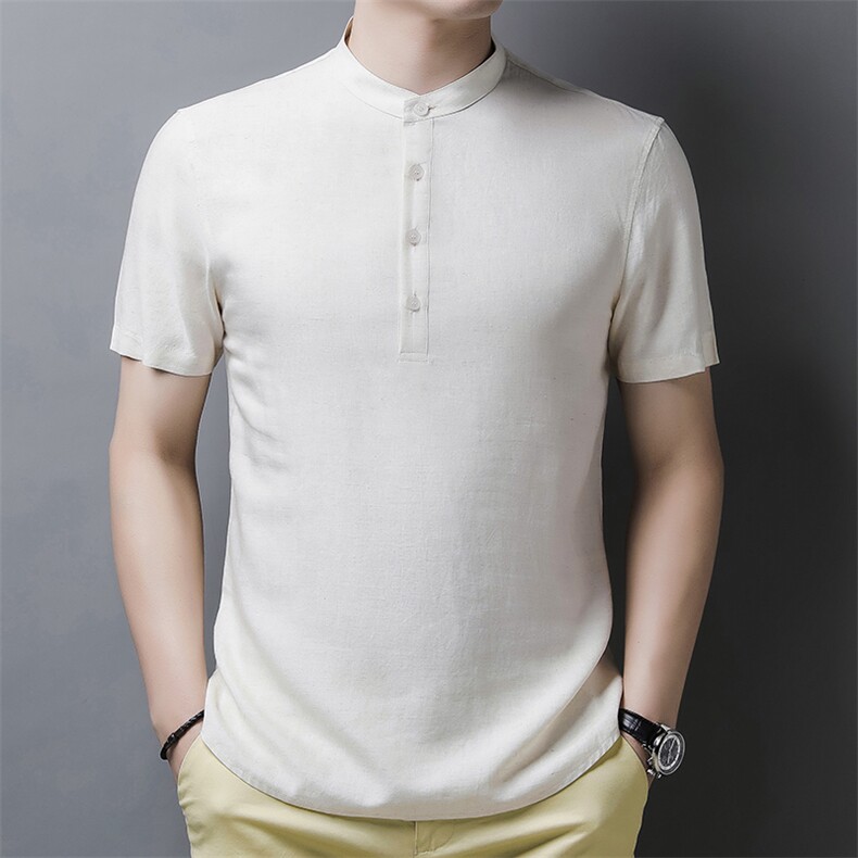 FL-M8022夏季2021男式薄款亚麻短袖T恤修身风复古纯色体恤P55,男装T恤,电商B360