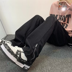 美式高街vibe牛仔裤男潮牌复古直筒裤高级修身工装拉链裤子NK6077图片