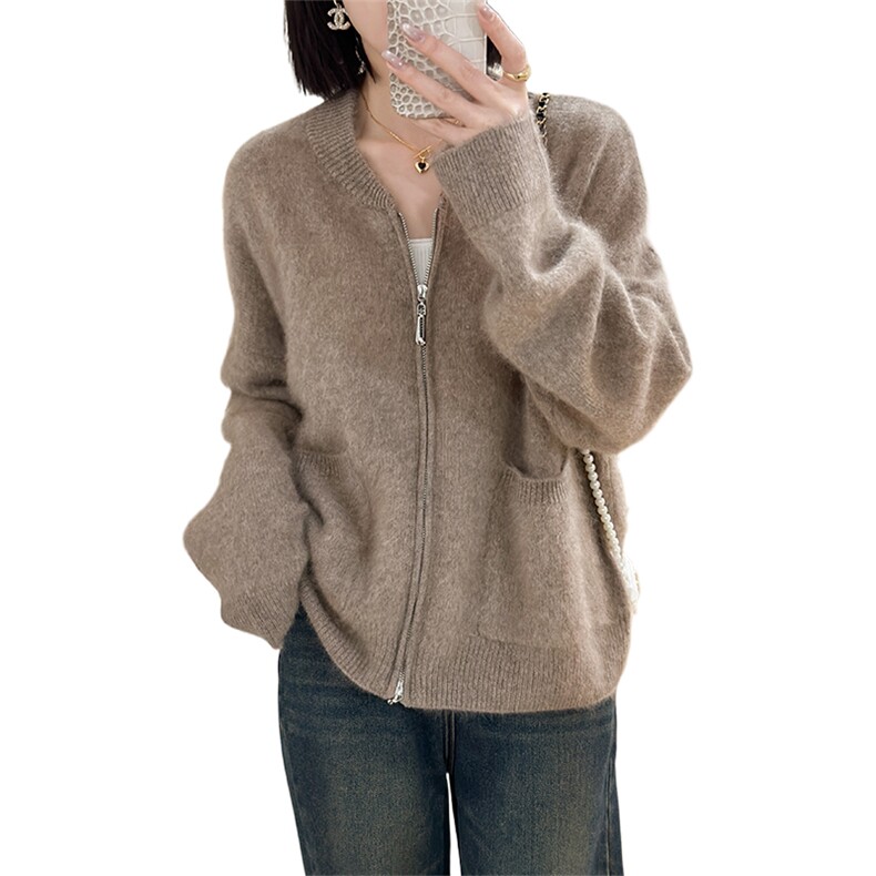 长袖针织开衫女宽松百搭纯色羊绒休闲外套上衣,女装羊绒衫,仟禧羊绒