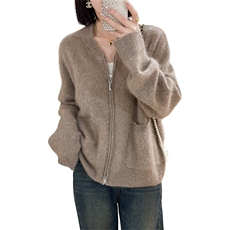 长袖针织开衫女宽松百搭纯色羊绒休闲外套上衣，女装羊绒衫，仟禧羊绒
