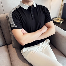 2025夏季数据款新款短袖T恤千鸟格织带设计翻领Polo衫B9713-P48，男装T恤，电商D342