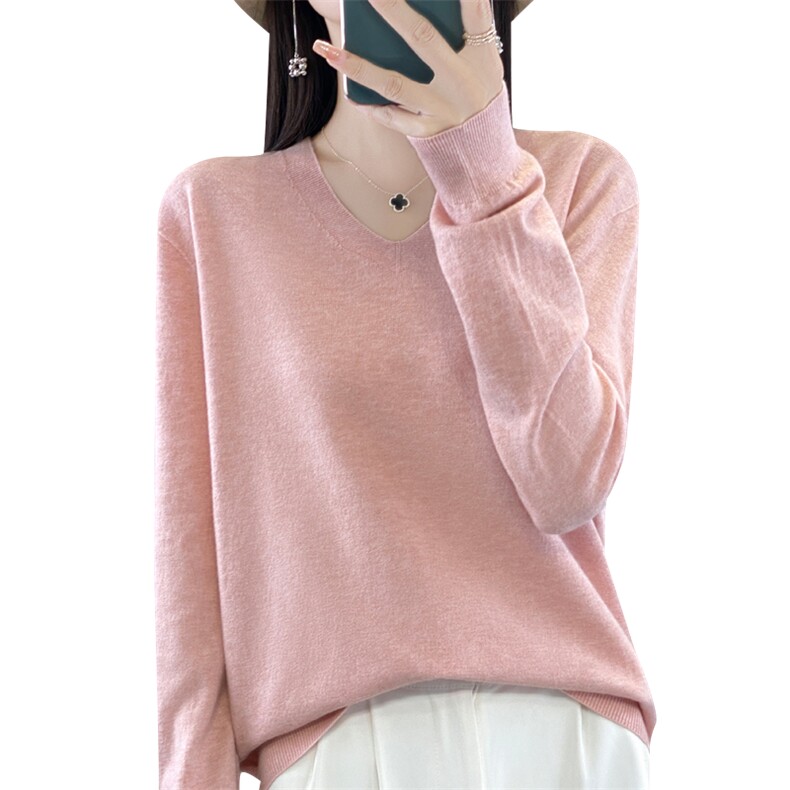 一线成衣100羊毛V领打底衫女2025新款秋冬内搭宽松显瘦针织毛衣,针织衫/毛衣,昭美羊绒