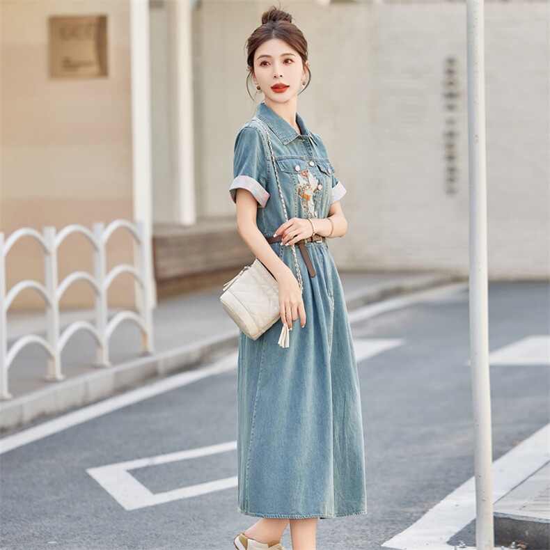 新中式牛仔连衣裙女2025夏季爆款小个子复古洋气减龄休闲时尚裙子,女装连衣裙,慧尚依恋