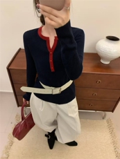 2025年秋季新款拼色针织女士打底衫时尚休闲通勤百搭，女装针织衫/毛衣，恒旺羊绒