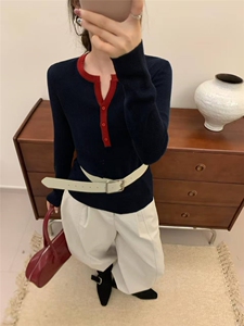 2025年秋季新款拼色针织女士打底衫时尚休闲通勤百搭图片