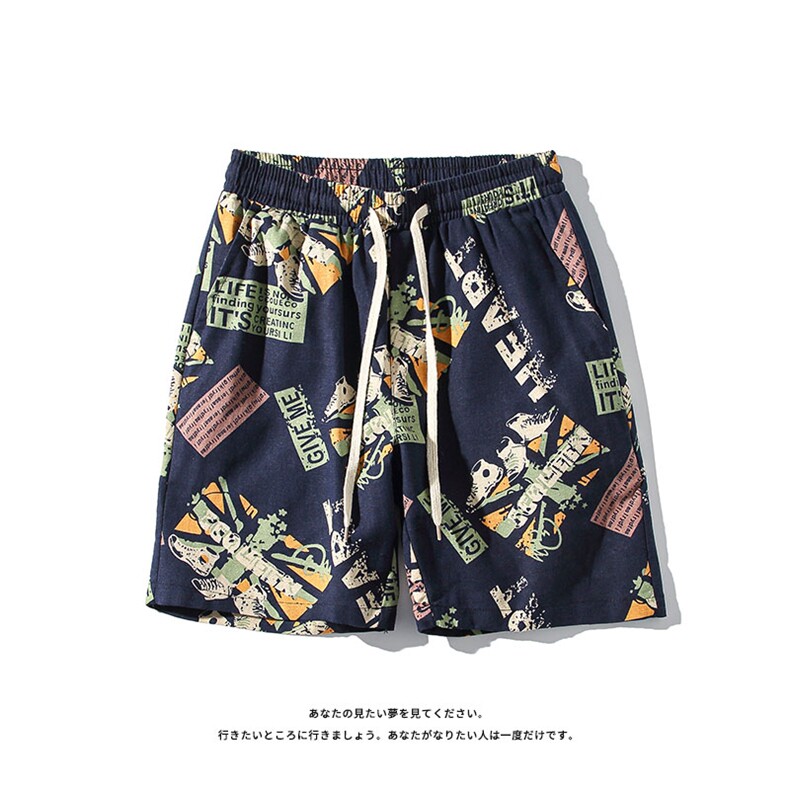 港风印花短裤男女宽松休闲五分裤抽绳松紧腰沙滩裤K8112-特价P18,男装牛仔裤,电商A007