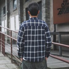 2021春季外景日系大码男休闲格子宽松纽扣翻领衬衫C503-P45，男装衬衫，电商A001