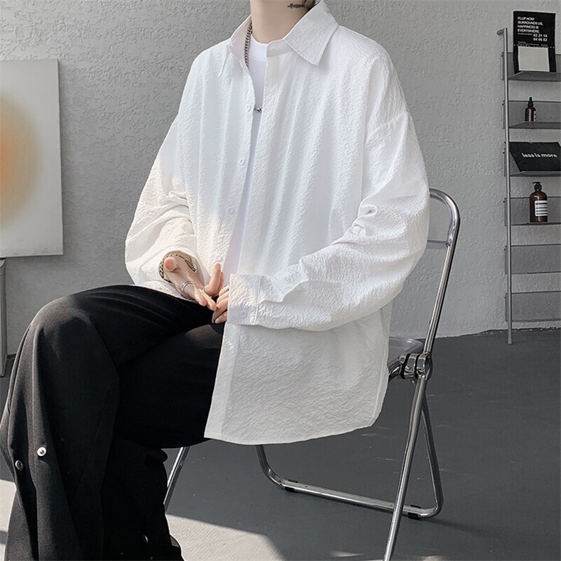 8XL-M泡泡纱盐缩肌理长袖衬衫男夏季冰丝外套防晒衬衣CS29007P40图片