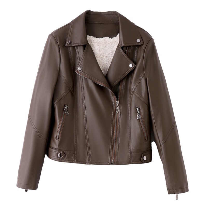 主推加绒加厚皮衣外套女2023年冬季新款小个子季机车短款上衣夹克,女装棉衣/棉服,潮流依族