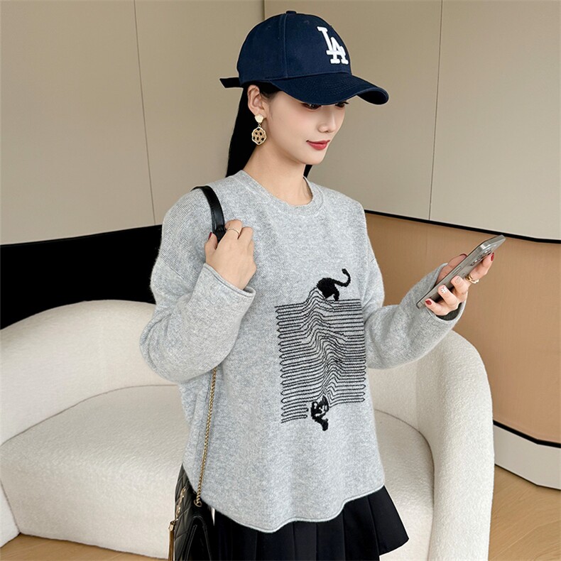 2025年秋季新款百搭长袖圆领套头衫，女装针织衫/毛衣，米哆哆羊绒