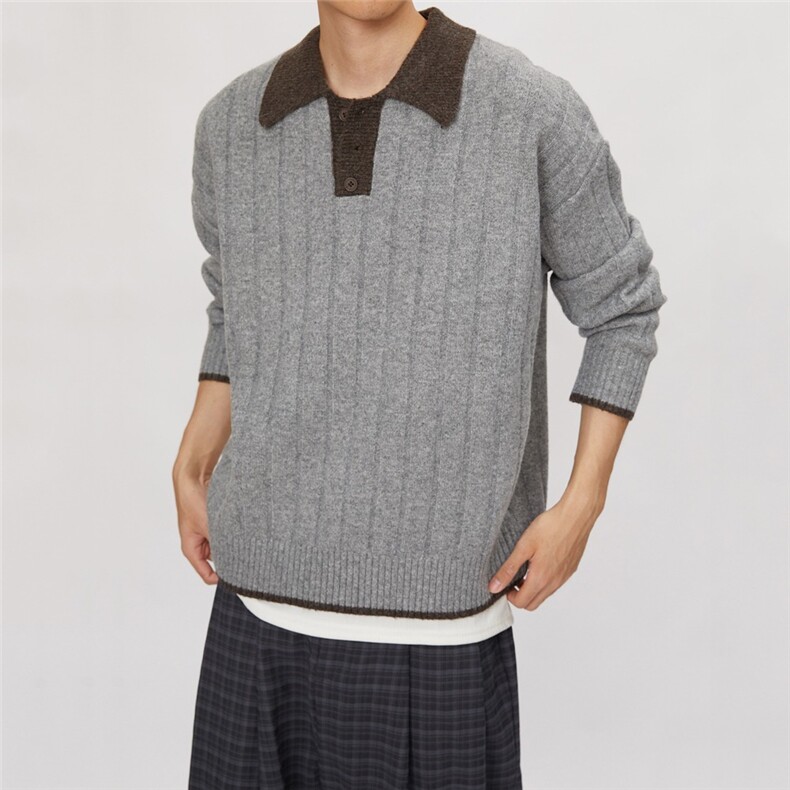 【005】假两件撞色POLO领毛衣百搭男翻领针织毛衫 A079-M2543-P57图片