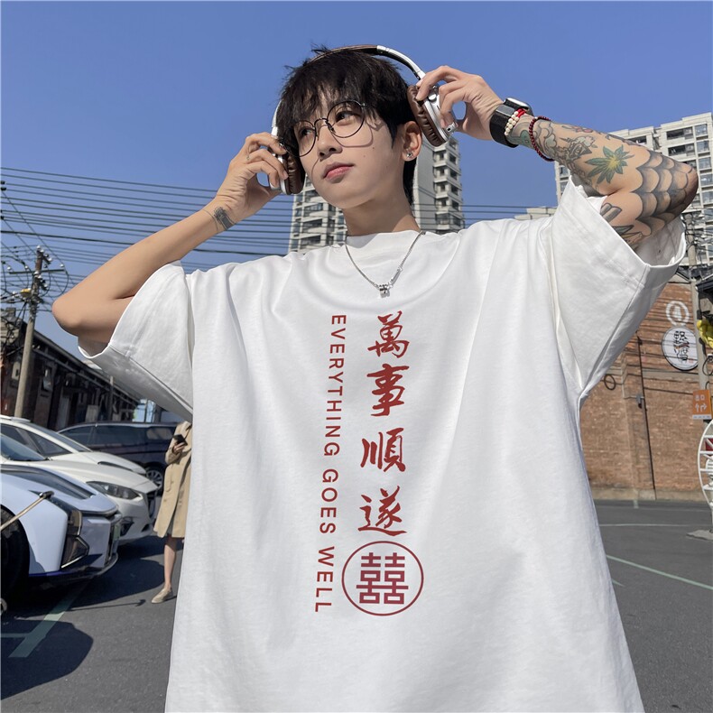 抖音品质风潮流印花宽松百搭纯棉短袖T恤dcm324-特批20控38,男装T恤,星座605(原A050)
