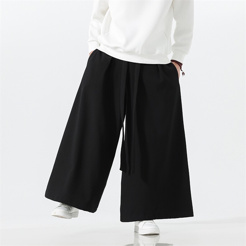 2025秋冬汉服唐装风棉麻阔腿裤马面裤K371加绒P65-常规P55,男装民族服装,电商A057B