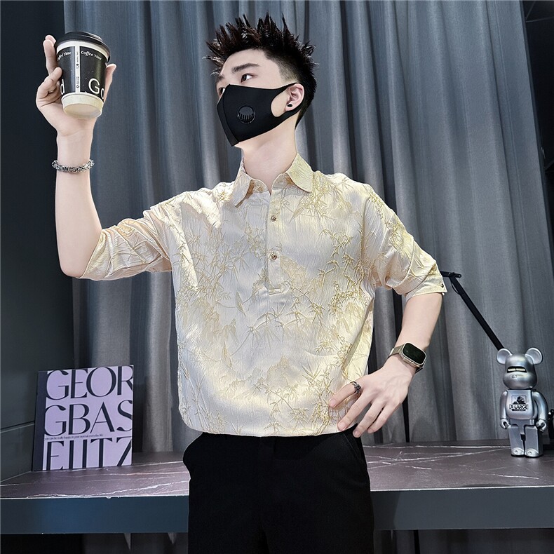 提花刺绣衬衫七分袖男潮牌社会小伙店主风301C-CS25-特P58控78,男装衬衫,星座301C（原B323）